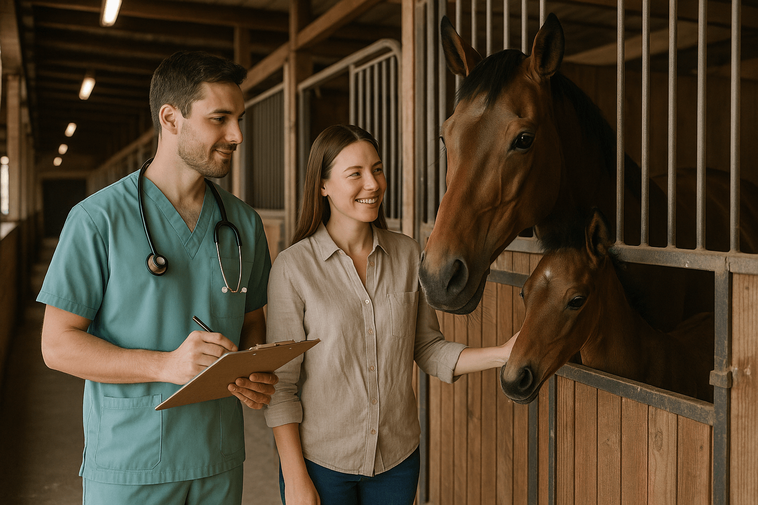 Person macht Fotos von zwei Pferden und einer weiteren Person